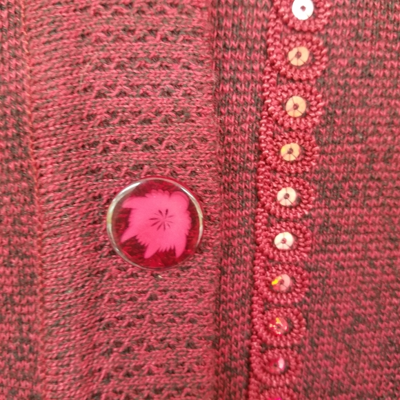 Mid-Length Modern Cardigan Sweater Sequin Gorgeous Deep Burgundy/Black - Picture 6 of 14